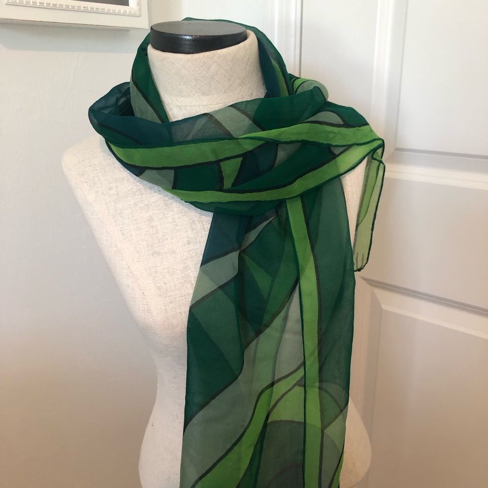 Vintage RARE Vera Green Abstract Silk Scarf